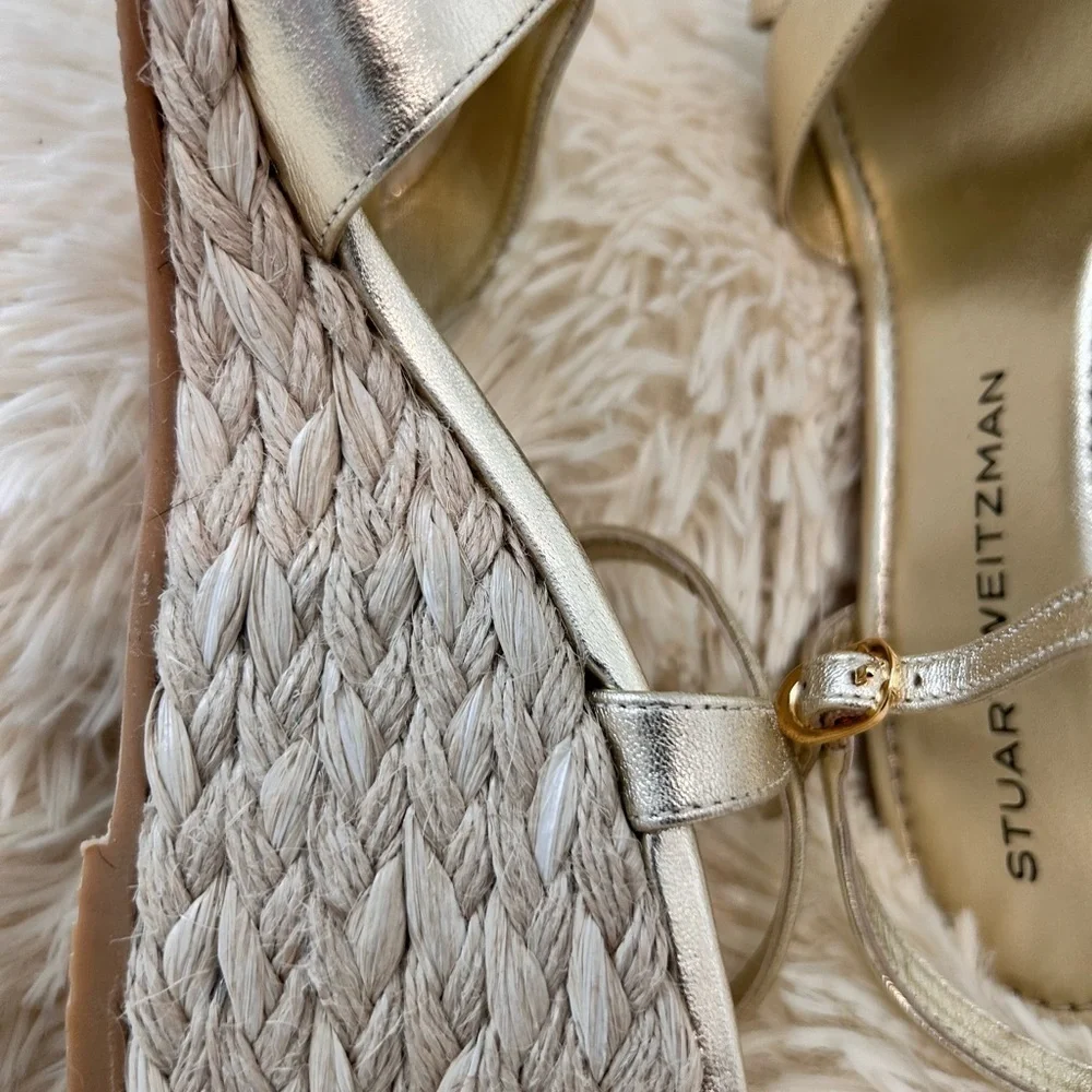 Stuart Weitzman Dayna Metallic Crisscross Espadrille Sandals NWOT